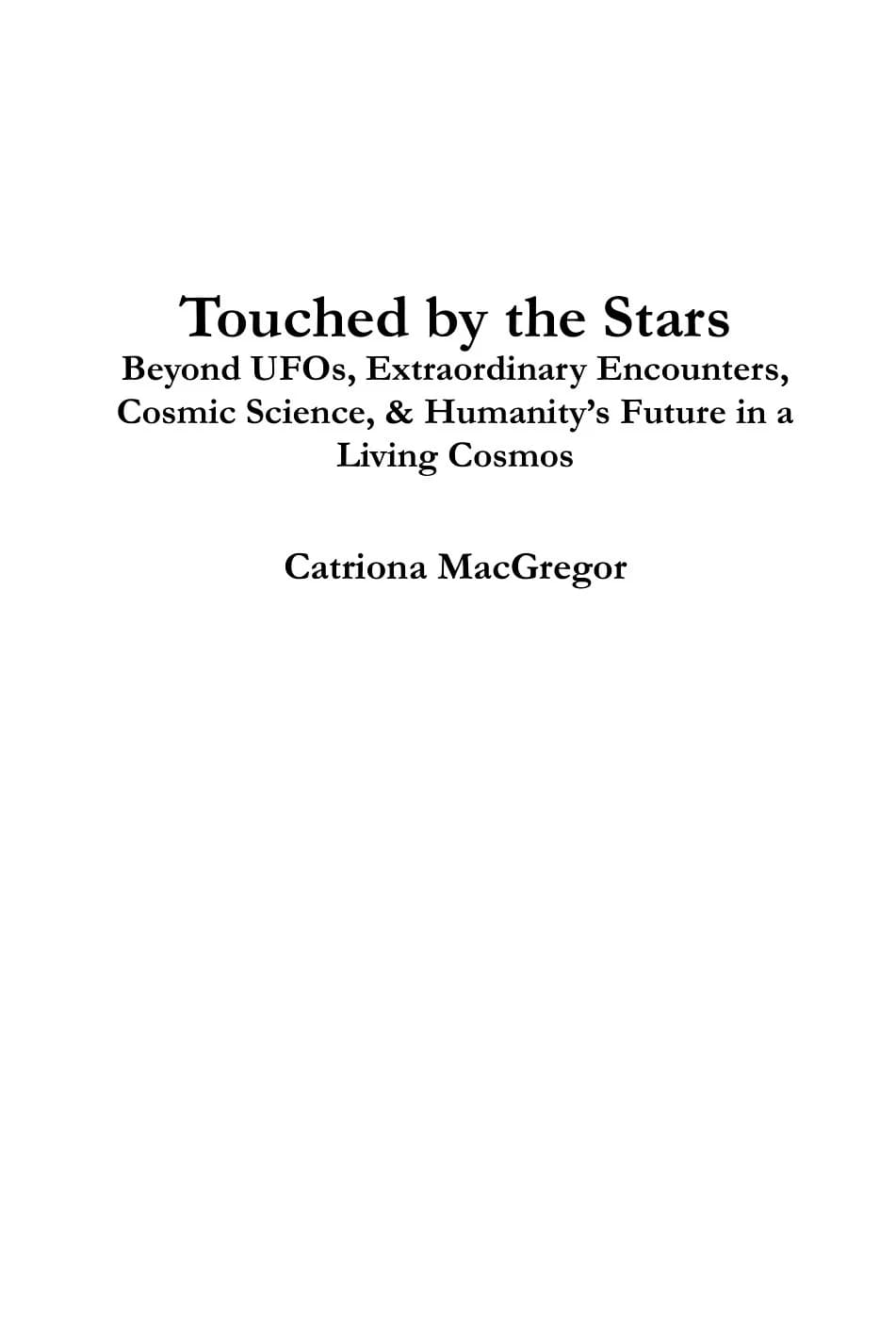 Interior title page of Touched by the Stars, with the title, subtitle and author name set in a classic serif.